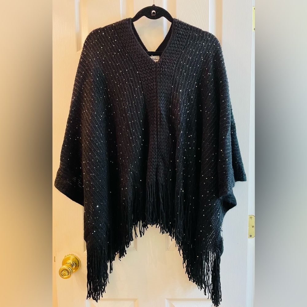 NWT black sequin knit poncho. One size.